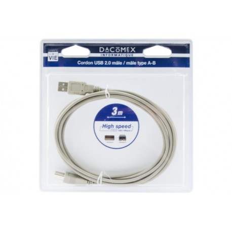 Dacomex blister cable usb 2 tpe a-b type - 3m