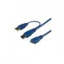 Connectland usb-v3-a+alim-microb-1.2m Câble usb a vers usb a+usb micro b bleu