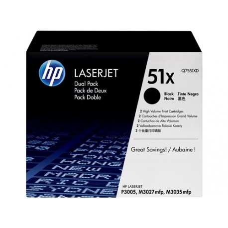 HP 51X pack de 2 toners LaserJet noir grande capacité authentiques (q7551xd)