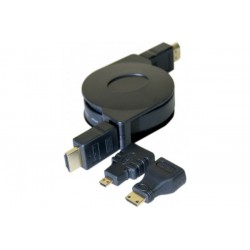 Cordon HDMI®HighSpeed Ethernet enroulable + adapt mini/micro