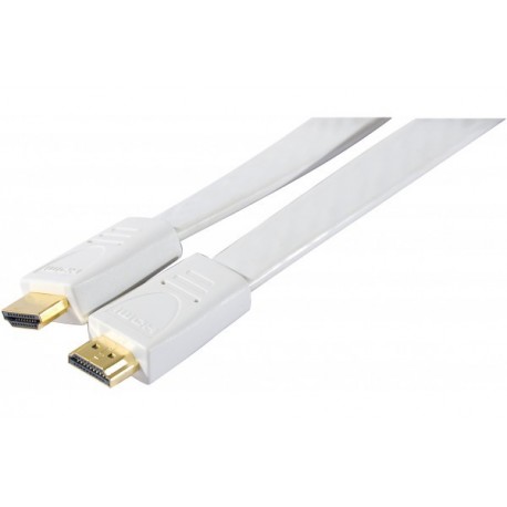 Cordon HDMI haute vitesse plat blanc 5m