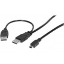 CORDON USB 2.0 REPRISE D ALIM - 2 X A / MINI 5 POINTS 1,0 M