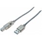 Cordon USB 2.0 type  A / B transparent - 5,0 m