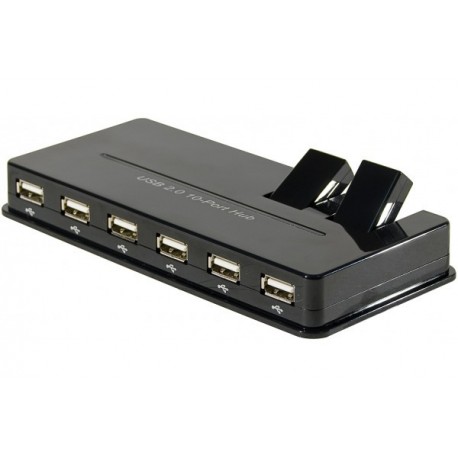 Hub 10 ports USB 2.0 avec 2 ports articulés + alimentation