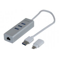 Adapt. USB 3.0 metal Gigabit + HUB + Convert. USB Type C