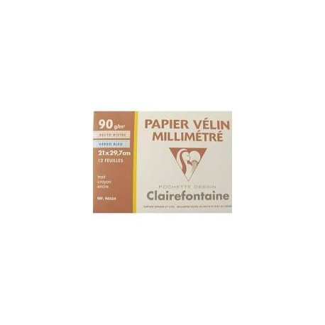 Clairefontaine - 96554 - Pochette de 12 Feuilles de Papier Millimétré - Format A4 - 90 g