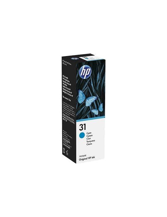 HP 31 Bouteille d'encre Cyan Authentique 70 ml (1VU26AE) pour HP Smart Tank Plus 455 / 457 / 555 / 559 / 570 / 655