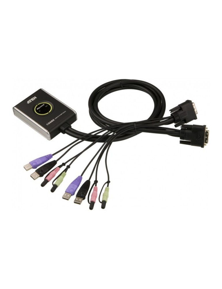 Aten CS682 switch KVM 2 ports DVI/USB/Audio Câbles intégrés