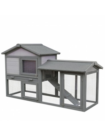 PawHut Clapier extérieur Lapin Cobaya Plateau amovible Maison pour petit animal de compagnie Cage en bois 147 x 54 x 84 cm
