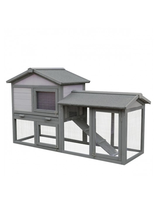 PawHut Clapier extérieur Lapin Cobaya Plateau amovible Maison pour petit animal de compagnie Cage en bois 147 x 54 x 84 cm