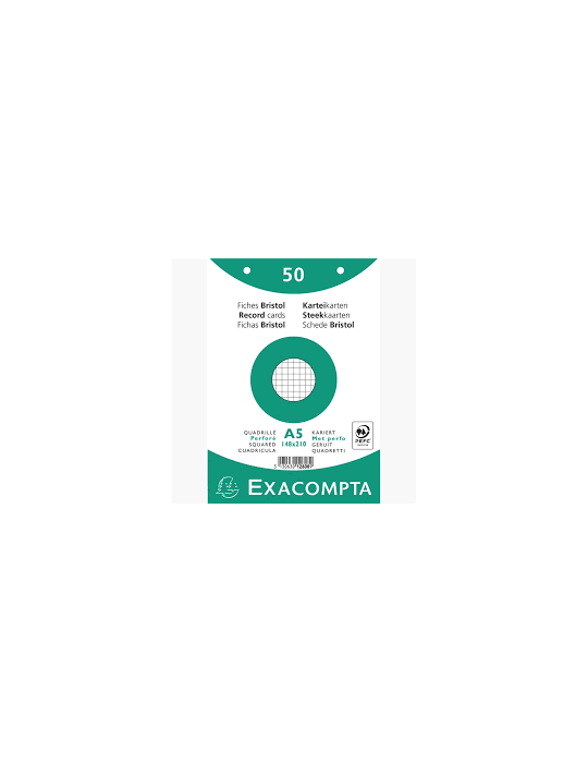 EXACOMPTA 12608E Paquet 50 fiches sous film - bristol quadrillé 5x5 perforé 148x210mm Blanc