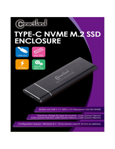 Boitier Externe Stockage de Type C gen2 pour SSD M2 NVMe PCIe Noir