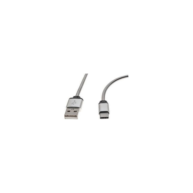 CORDON USB 2.0 C / Type- A SILVER tresse acier 1,0 M