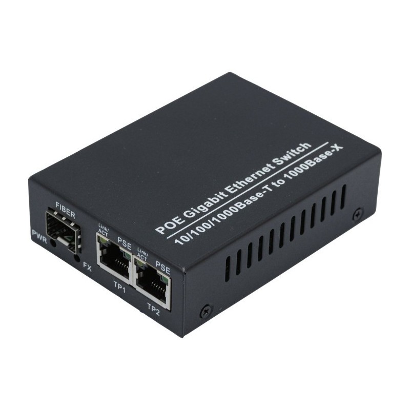 Convertisseur Gigabit - Fibre optique SFP 1000SX/LX - 2 x RJ45 PoE+ 30W max