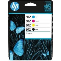 HP 912, Pack de 4 cartouches d'Encre Originales, 6ZC74AE, Noir, Jaune, Cyan, Magenta