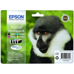 Cartouche d'encre EPSON Pack Multipack 4 Originales T0895 Série Singe (Noir + 3 Couleurs)