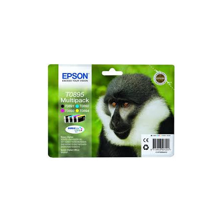 Cartouche d'encre EPSON Pack Multipack 4 Originales T0895 Série Singe (Noir + 3 Couleurs)