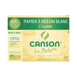 Canson Pochette C à grain Papier à dessin 12 feuilles 224 g 24 x 32 cm Blanc Naturel